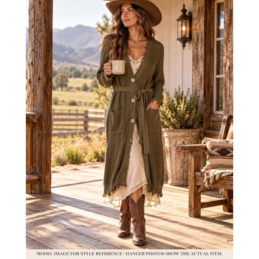 SER.O.YA Amanda SR01-3377 100% Cotton Olive Green Duster Cardigan Womens S